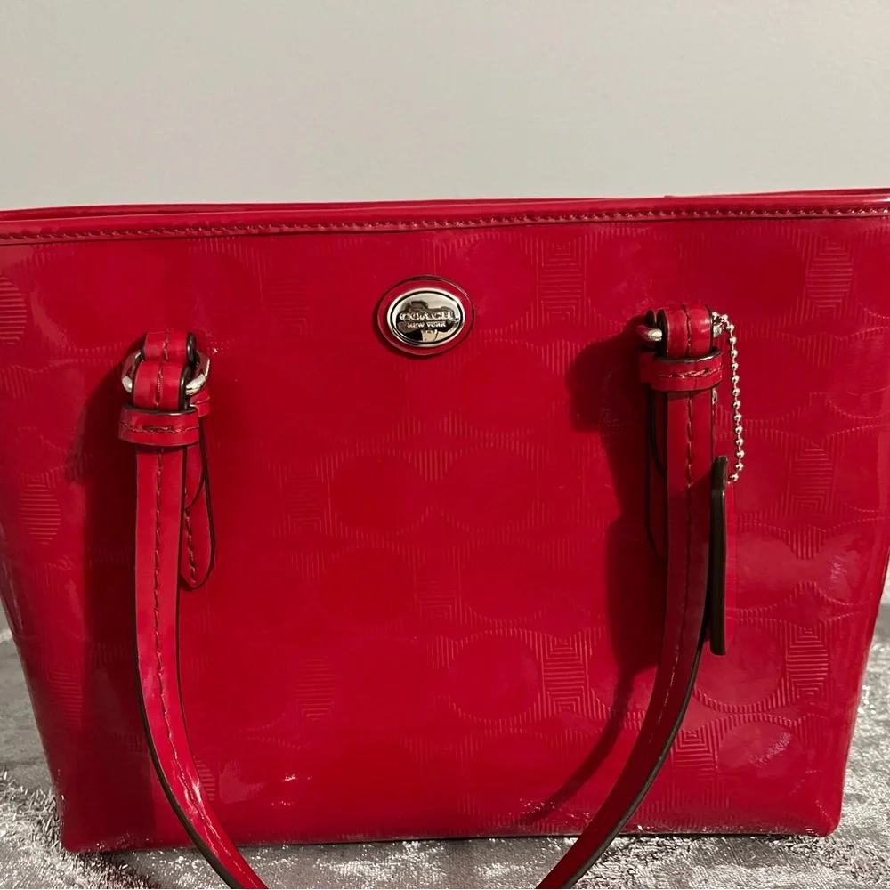 Coach Glossy Red Tote Bag - Picture 1 of 7